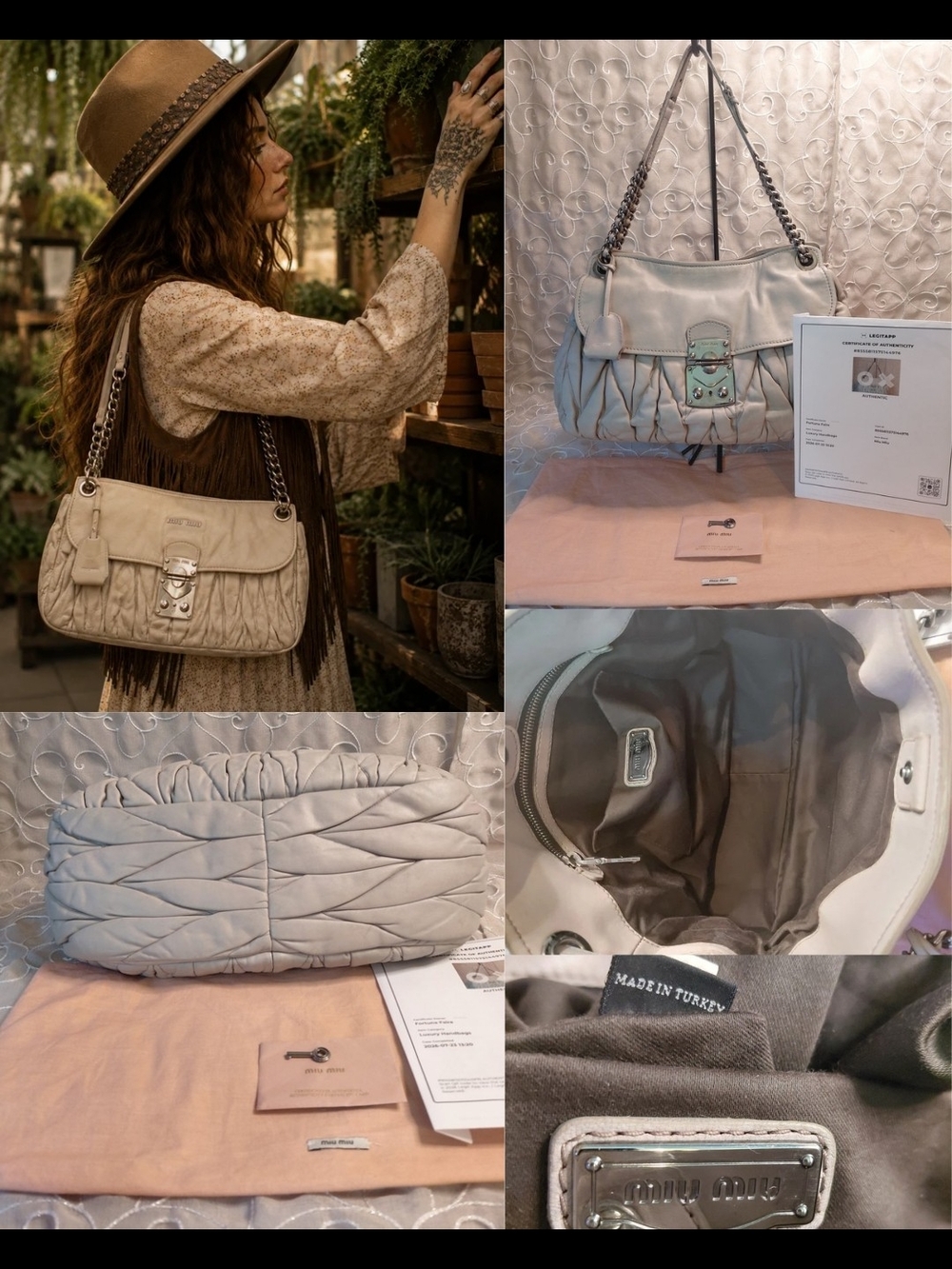 Miu Miu Matelasse Greige Quilted Shoulder Bag Coffer